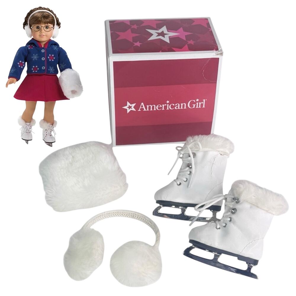 American Girl Molly Skates Hand Muff Earmuffs PreLoved Ice Skates Faux Fur Box